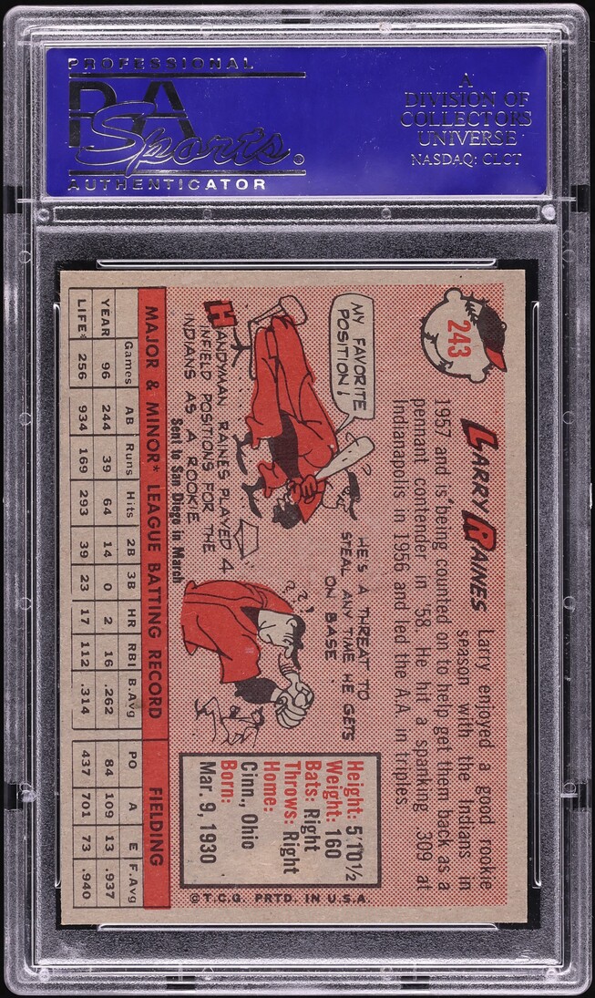 1958 Topps Larry Raines #243 PSA 8 NM-MT