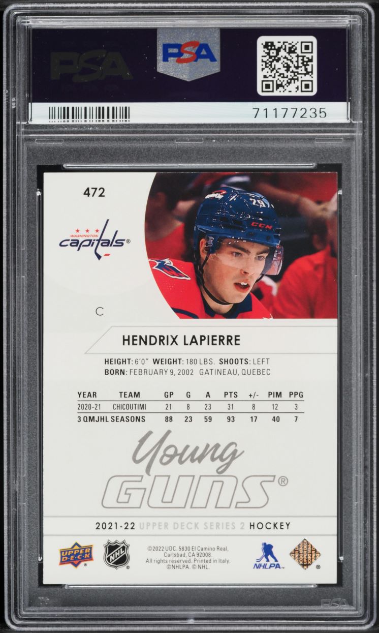 2021 Upper Deck Young Guns Hendrix Lapierre ROOKIE #472 PSA 10 GEM MINT