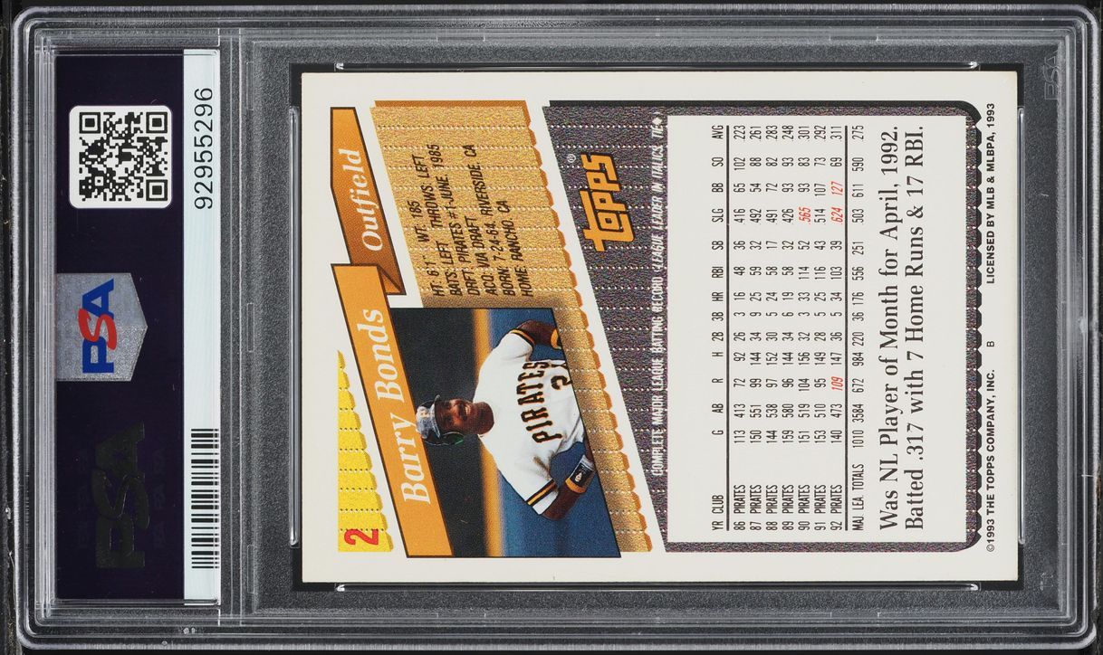 1993 Topps Barry Bonds #2 PSA 7 NRMT