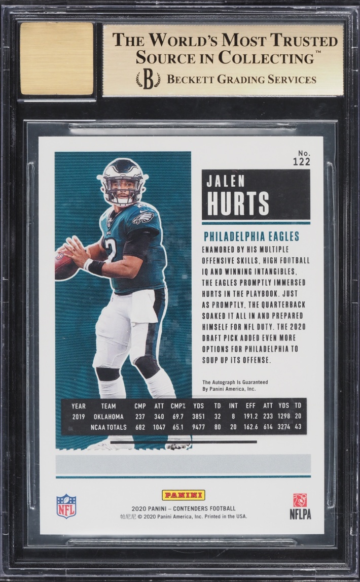 2020 Panini Contenders Cracked Ice Jalen Hurts ROOKIE AUTO /22 #122 BGS 9.5 GEM MINT