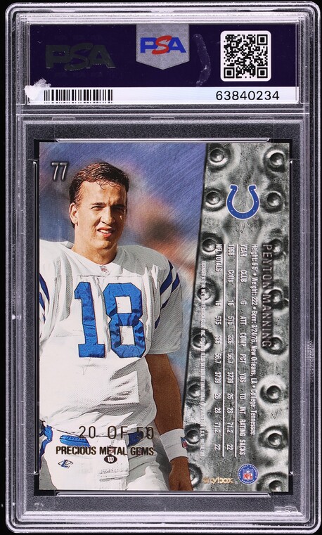 1999 Metal Universe Precious Metal Gems PMG Peyton Manning /50 #77 PSA 8 NM-MT