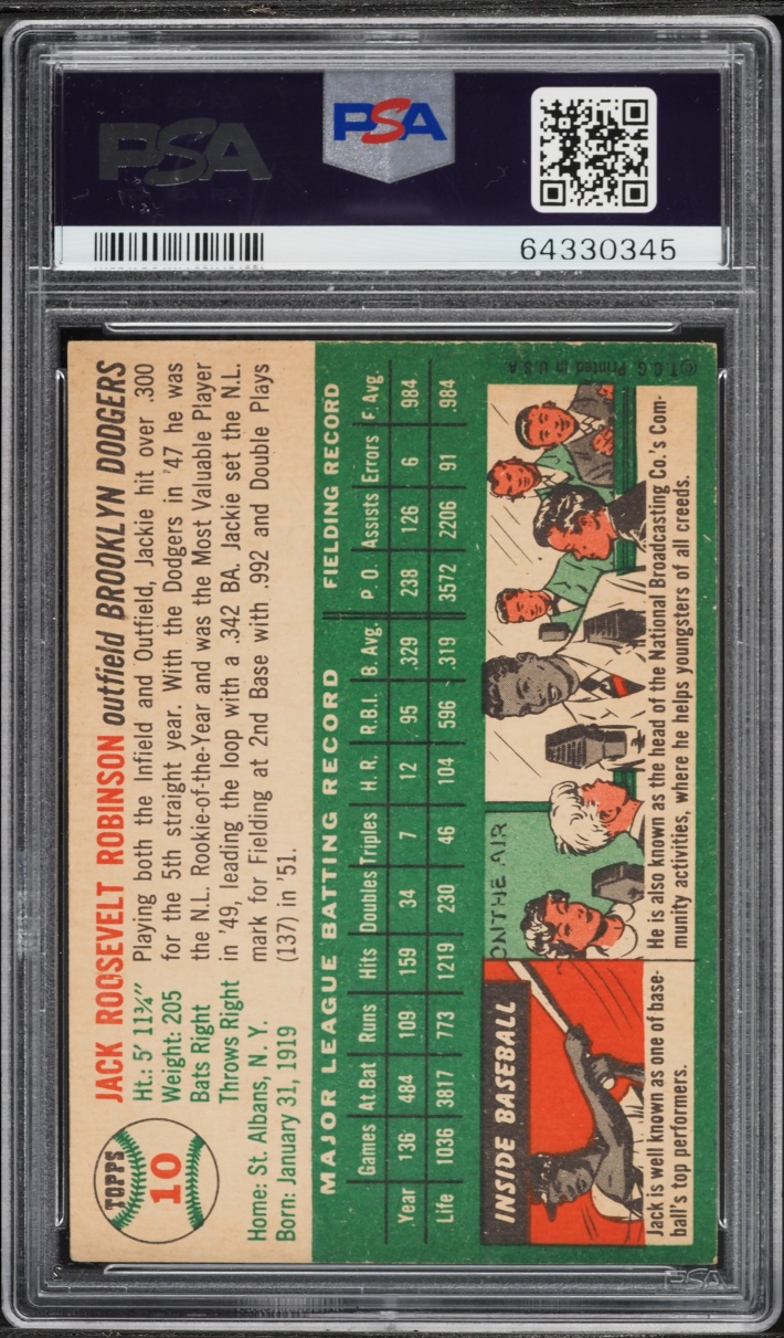 1954 Topps Jackie Robinson #10 PSA 4 VGEX