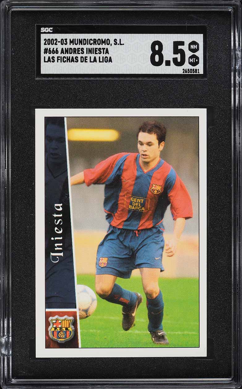 2002 Mundi Cromo Liga Andres Iniesta Lujan ROOKIE #666 SGC 8.5 NM-MT+