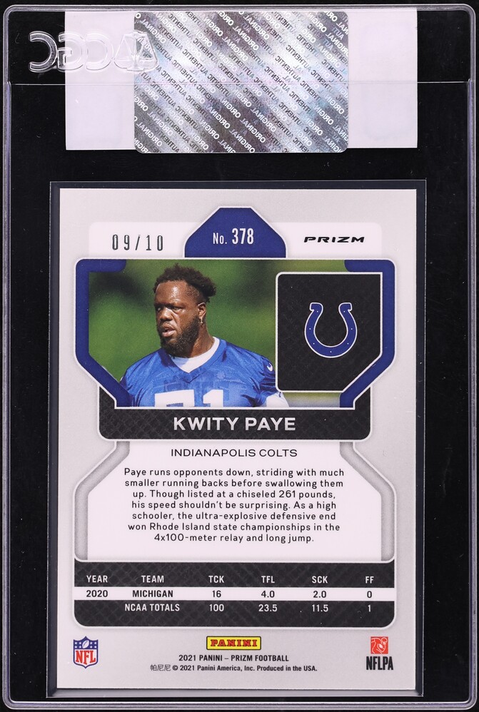 2021 Panini Prizm Gold Kwity Paye ROOKIE /10 #378 CGC AUTH - Photo 2