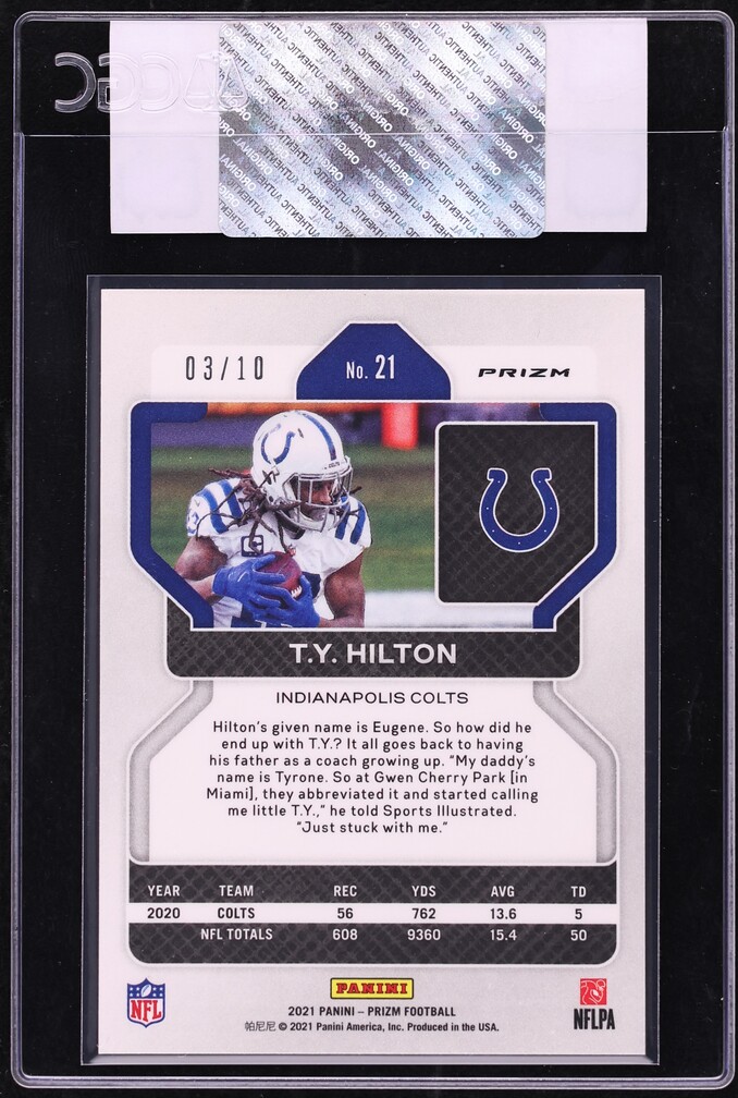 2021 Panini Prizm Gold T.Y. Hilton /10 #21 CGC AUTH - Photo 2