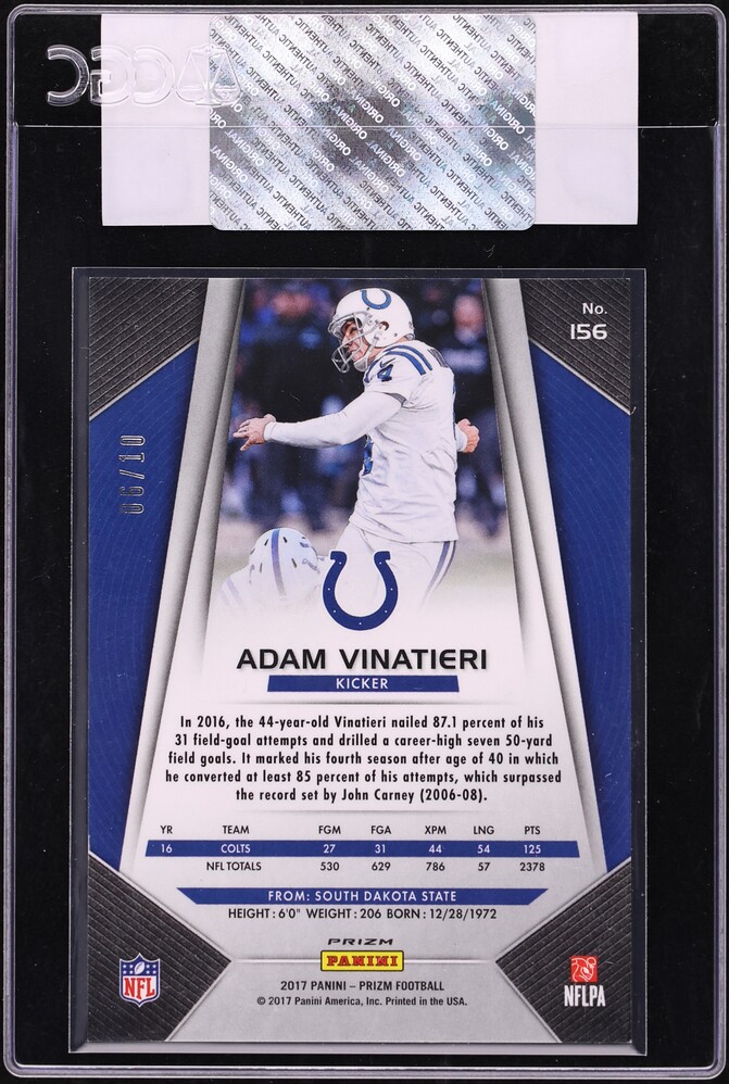 2017 Panini Prizm Gold Adam Vinatieri /10 #156 CGC AUTH - Photo 2