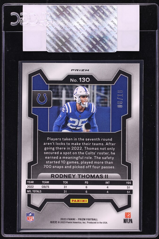 2023 Panini Prizm Gold Rodney Thomas II /10 #130 CGC AUTH - Photo 2
