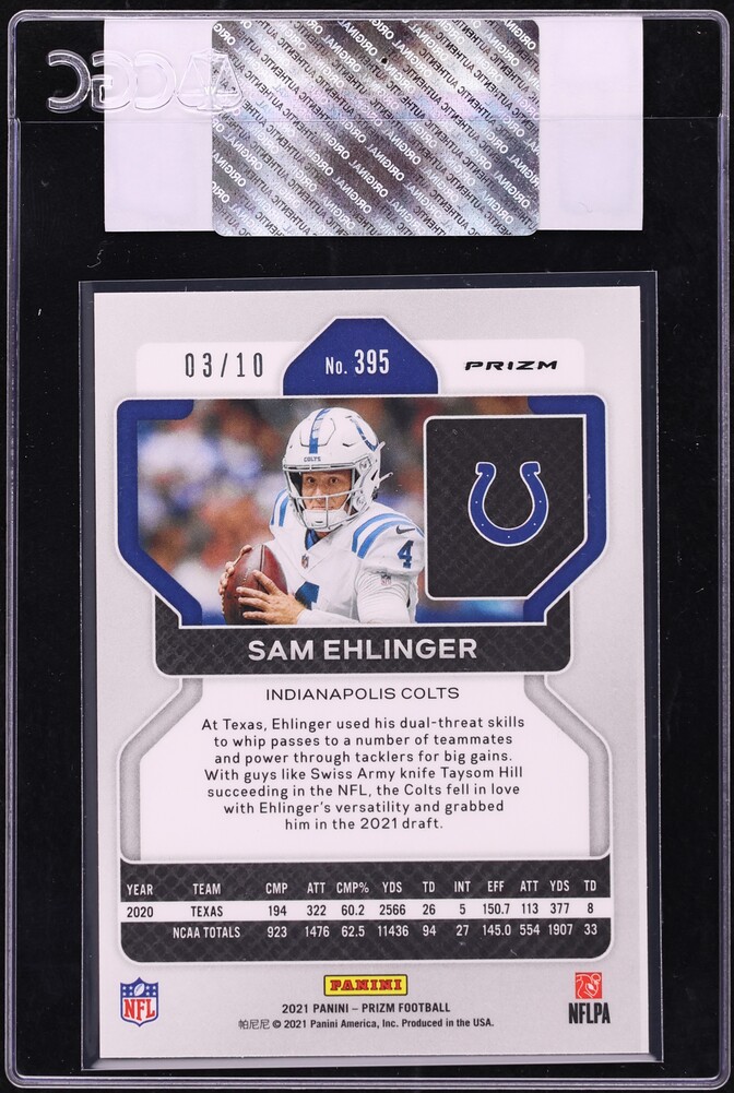 2021 Panini Prizm Gold Sam Ehlinger ROOKIE /10 #395 CGC AUTH - Photo 2