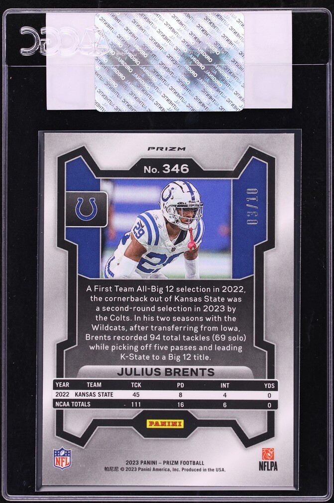 2023 Panini Prizm Gold Julius Brents ROOKIE /10 #346 CGC AUTH - Photo 2