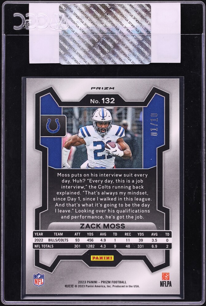 2023 Panini Prizm Gold Zack Moss 1/10 #132 CGC AUTH - Photo 2