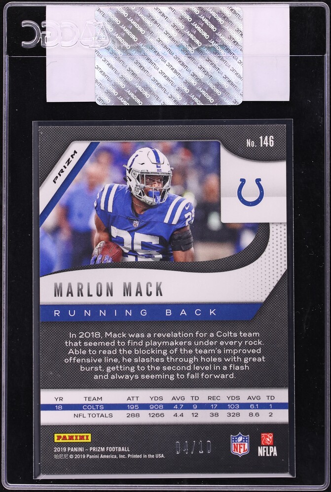 2019 Panini Prizm Gold Marlon Mack /10 #146 CGC AUTH - Photo 2