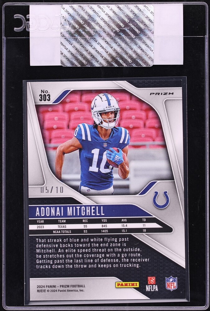 2024 Panini Prizm Gold Adonai Mitchell ROOKIE /10 #303 CGC AUTH - Photo 2