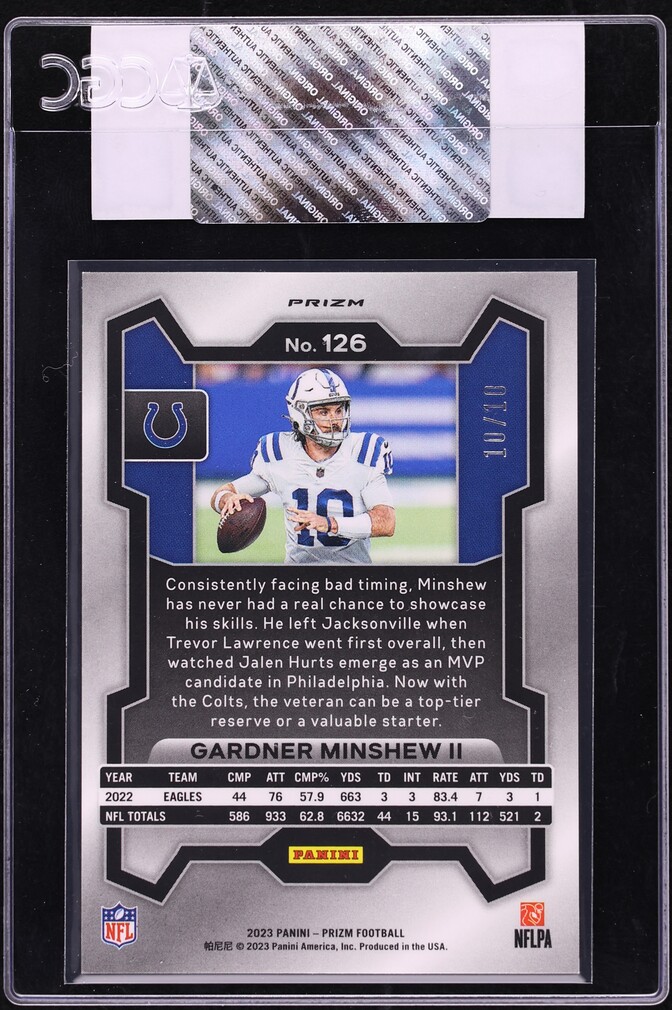 2023 Panini Prizm Gold Gardner Minshew II 10/10 #126 CGC AUTH - Photo 2