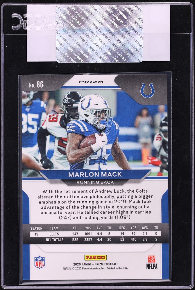 2020 Panini Prizm Gold Marlon Mack /10 #86 CGC AUTH - Photo 2