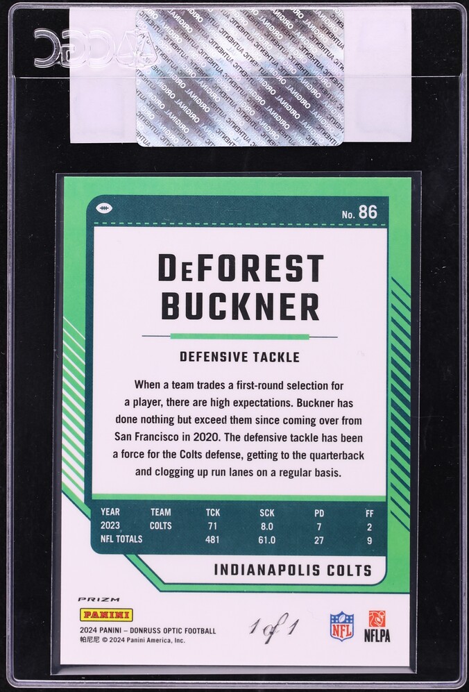 2024 Donruss Optic Gold Vinyl DeForest Buckner 1/1 #86 CGC AUTH - Photo 2
