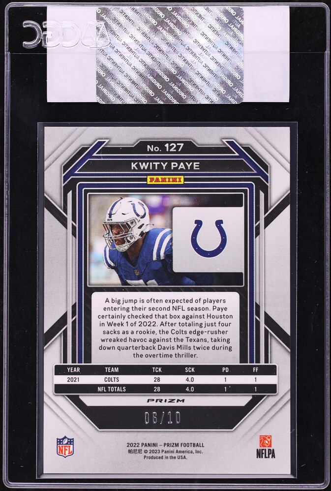 2022 Panini Prizm Gold Kwity Paye /10 #127 CGC AUTH - Photo 2
