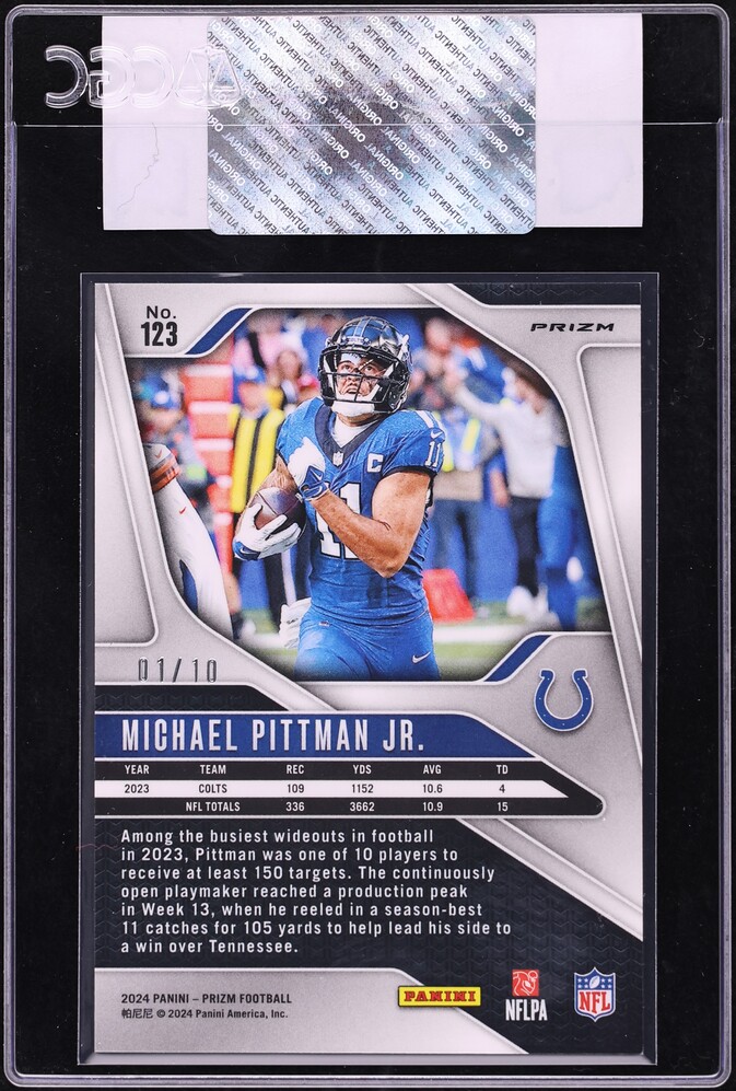 2024 Panini Prizm Gold Michael Pittman Jr. 1/10 #123 CGC AUTH - Photo 2