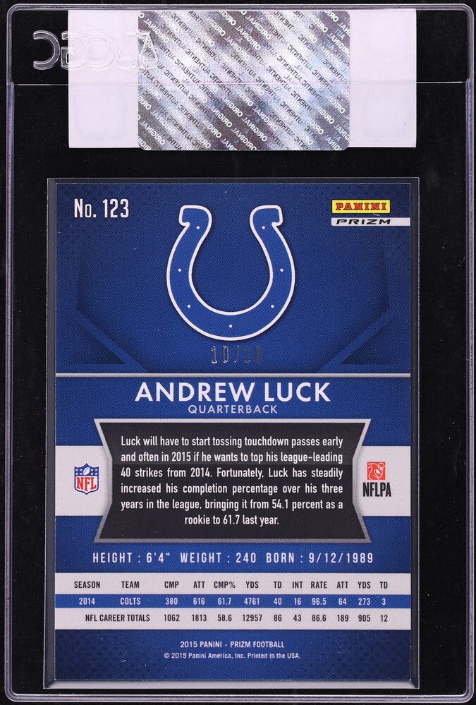 2015 Panini Prizm Gold Andrew Luck 10/10 #123 CGC AUTH - Photo 2