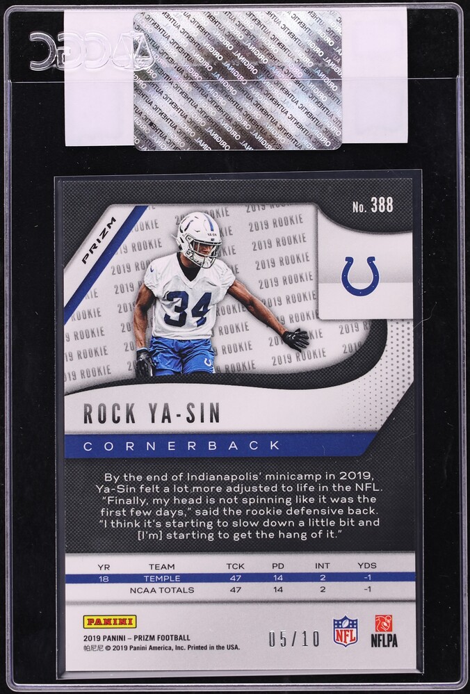 2019 Panini Prizm Gold Rock Ya-Sin ROOKIE /10 #388 CGC AUTH - Photo 2