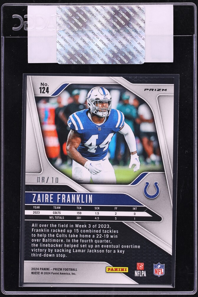 2024 Panini Prizm Gold Zaire Franklin /10 #124 CGC AUTH - Photo 2