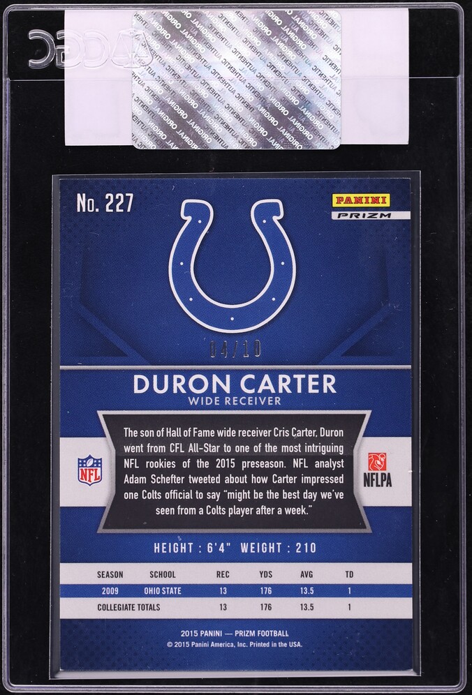 2015 Panini Prizm Gold Duron Carter ROOKIE /10 #227 CGC AUTH - Photo 2