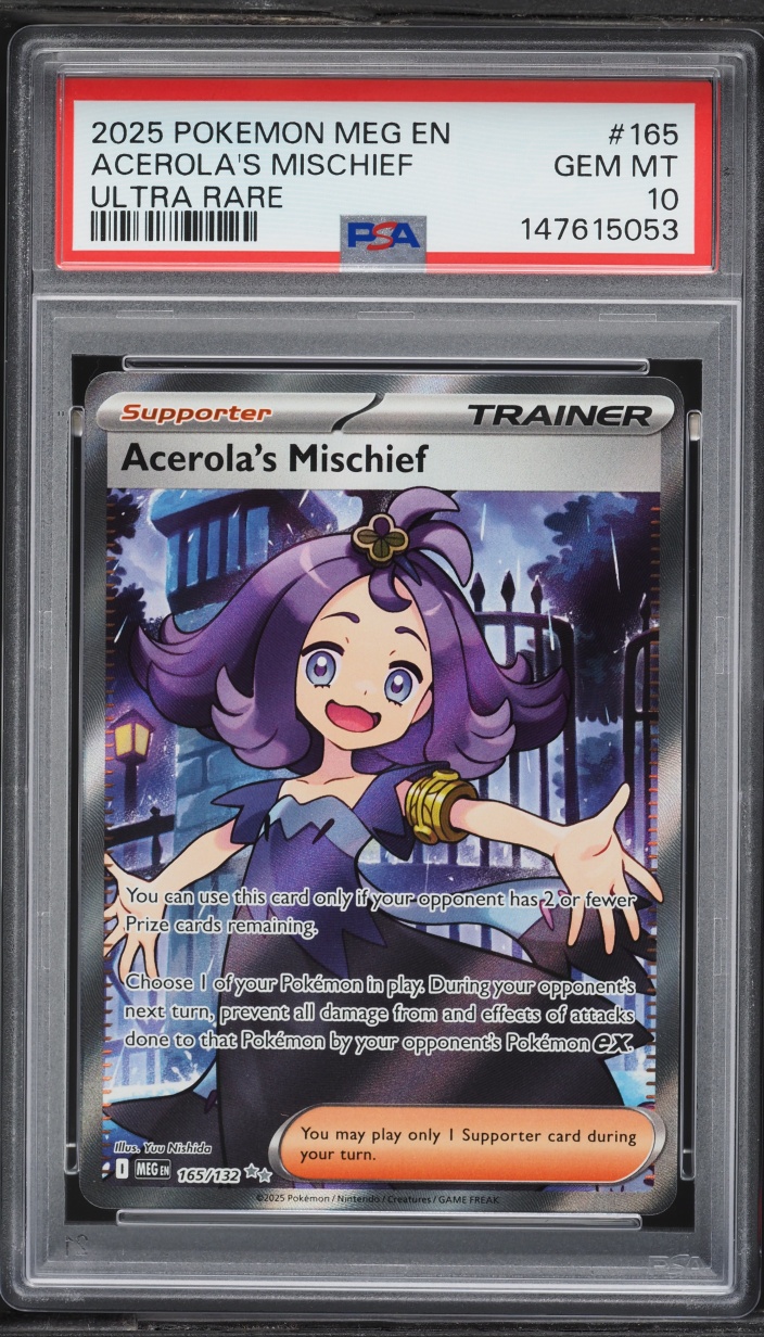 2025 Pokemon Mega Evolution Full Art Acerola's Mischief #165 PSA 10 GEM MINT