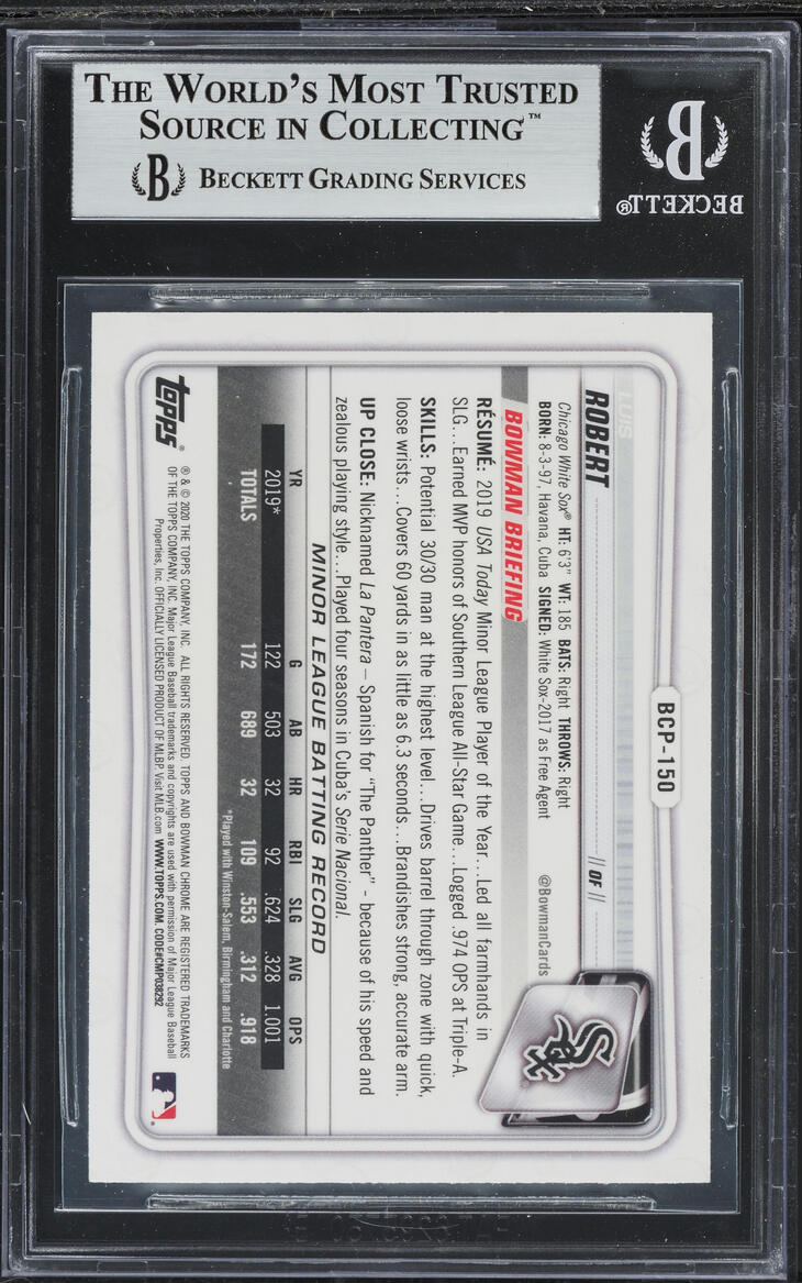 2020 Bowman Chrome Luis Robert PROSPECT #BCP-150 BGS 9 MINT