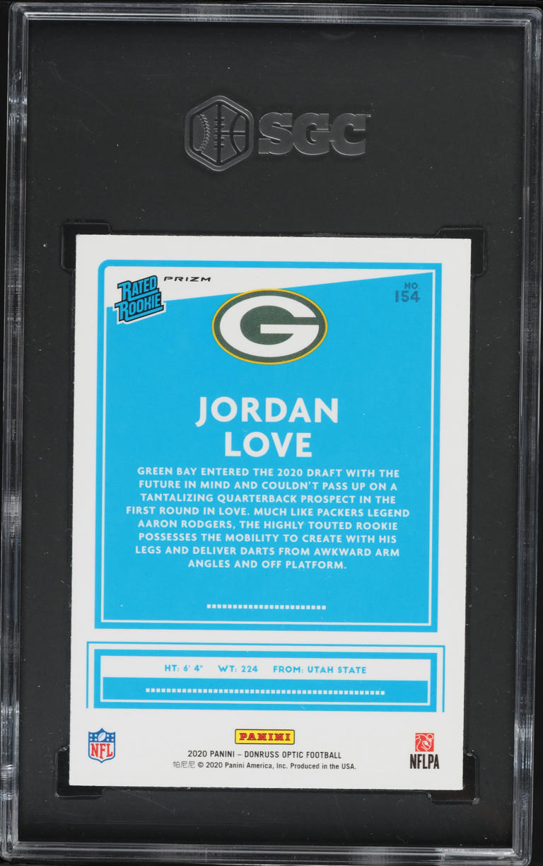 2020 Donruss Optic Green Velocity Prizm Jordan Love ROOKIE #154 SGC 10 GEM MINT