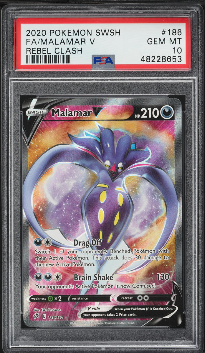 2020 Pokemon Sword & Shield Rebel Clash Full Art Malamar V #186 PSA 10 GEM MINT