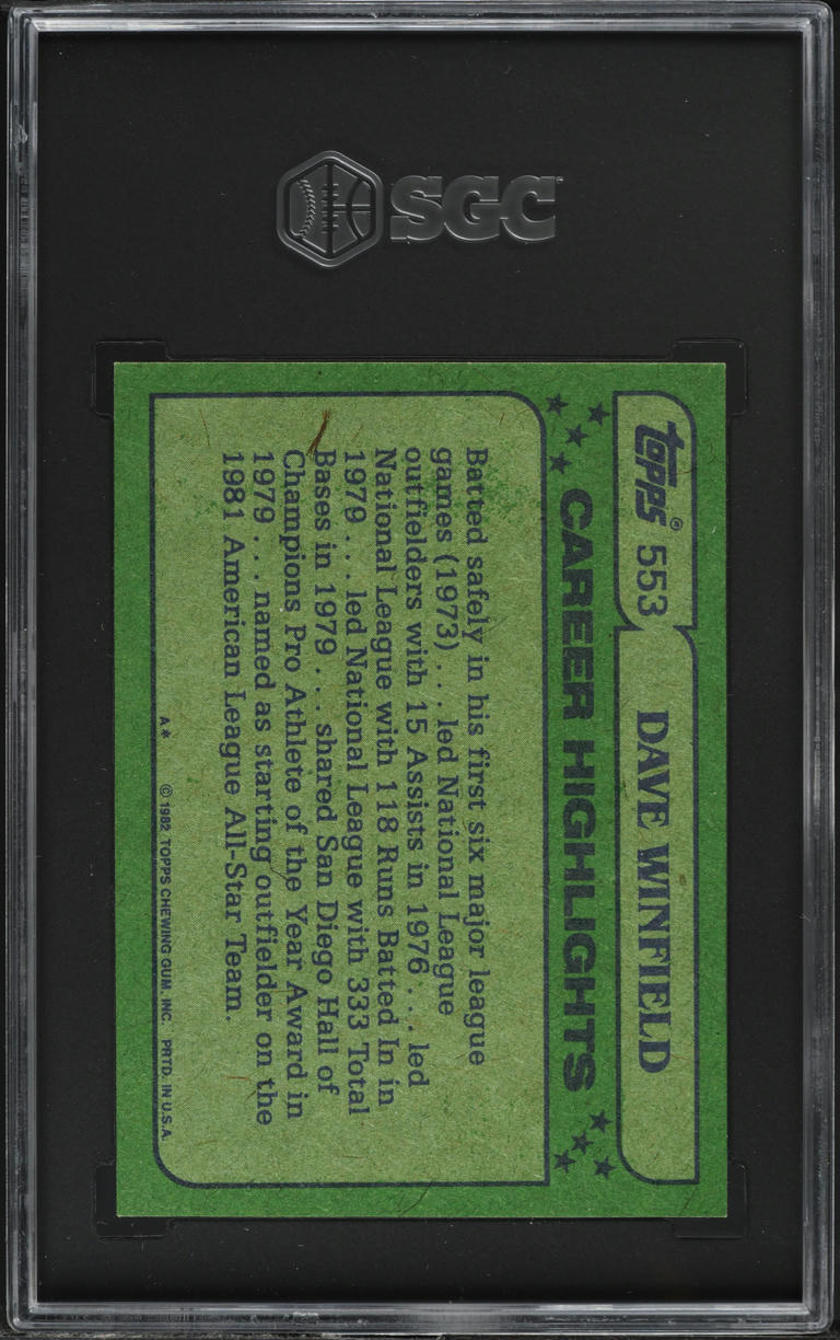 1982 Topps Dave Winfield ALL-STAR #553 SGC 8 NM-MT