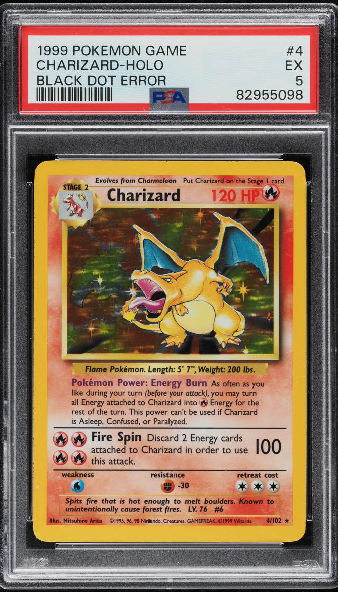 1999 Pokemon Base Set Black Dot Error Holo Charizard #4 PSA 5 EX