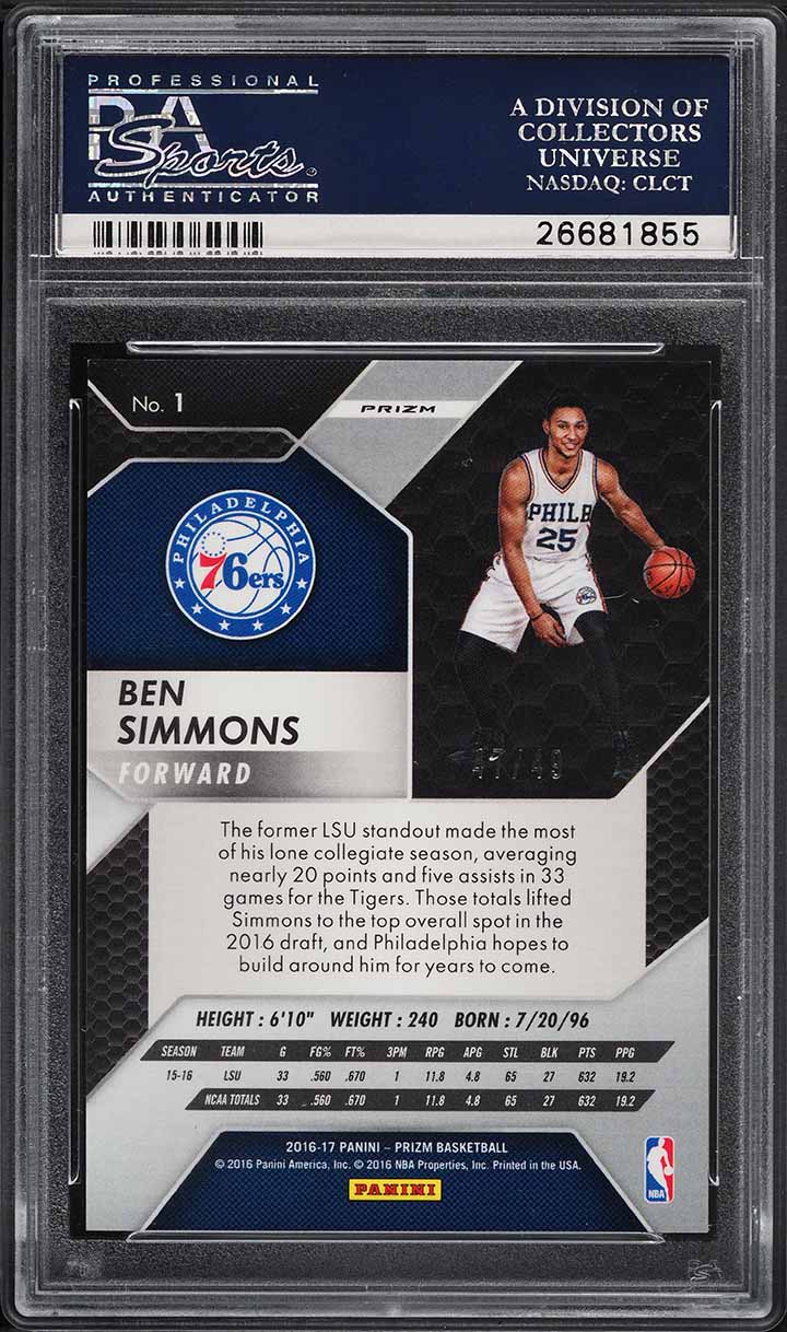 2016 Panini Prizm Orange Ben Simmons ROOKIE /49 #1 PSA 10 GEM MINT