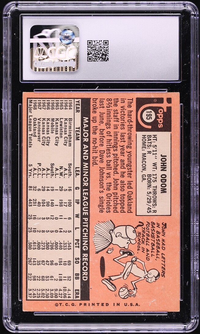 1969 Topps Johnny Odom #195 CGC 4.5 VGEX+