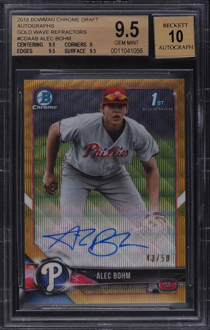 2018 Bowman Chrome Refractor Alec Bohm ROOKIE RC AUTO /499 BGS 9.5