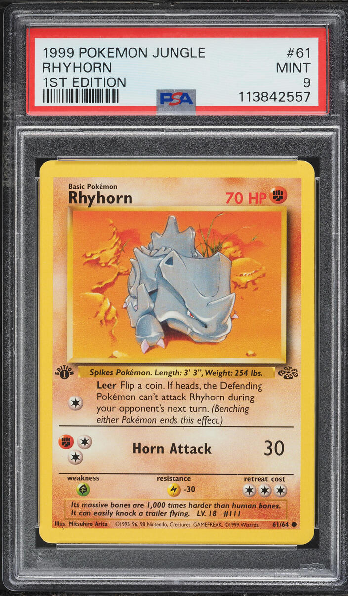 1999 Pokemon Jungle 1st Edition Rhyhorn #61 PSA 9 MINT
