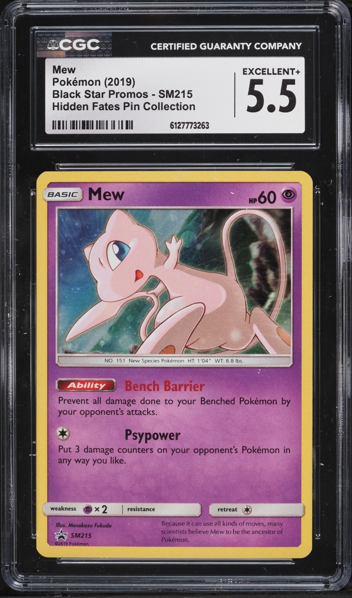2019 Pokemon Sun & Moon Promo Hidden Fates Pin Collection Holo Mew #SM215 CGC 5.5 EX+