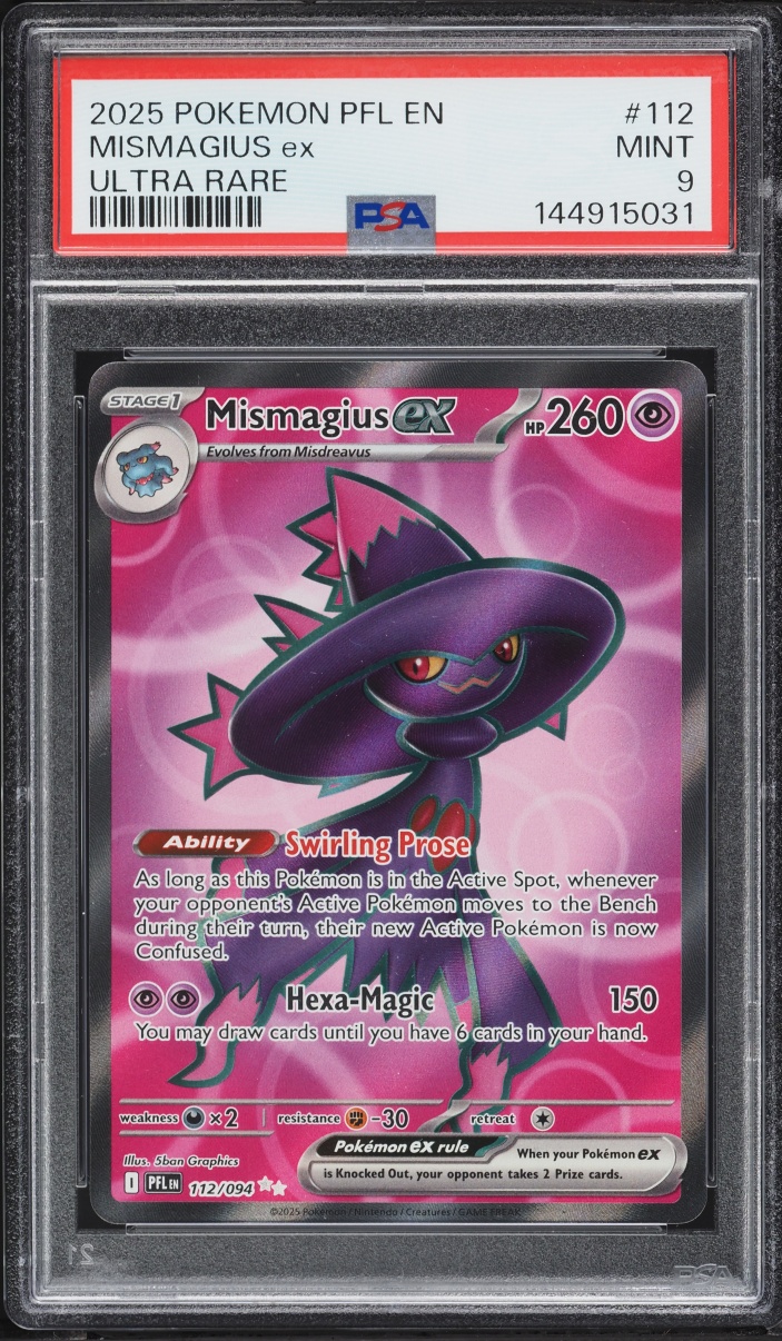 2025 Pokemon Mega Evolution Phantasmal Flames Full Art Mismagius ex #112 PSA 9 MINT