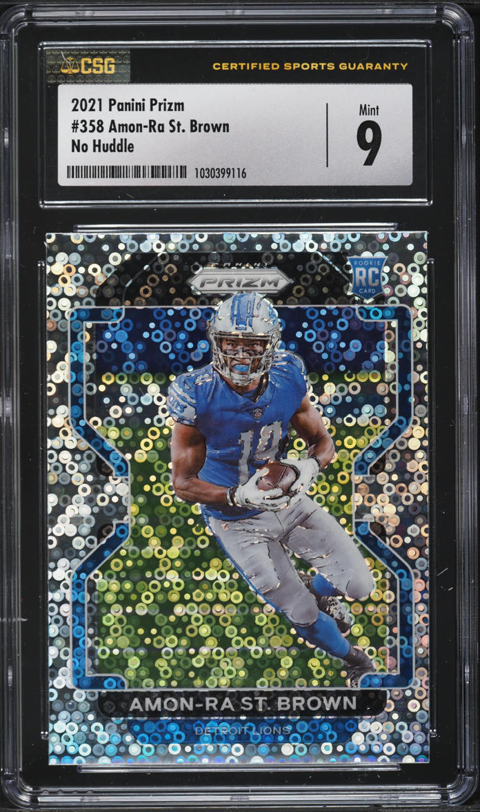 2021 Panini Prizm No Huddle Amon-Ra St. Brown ROOKIE #358 CSG 9 MINT