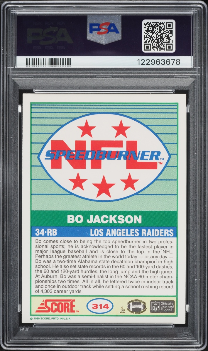 1989 Score Football Bo Jackson #314 PSA 8 NM-MT