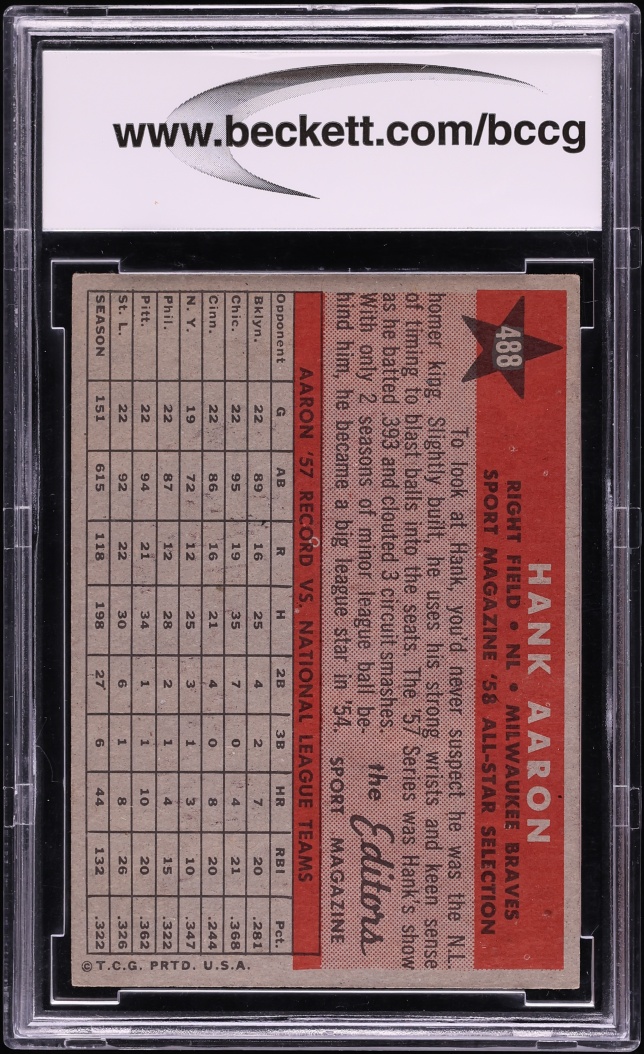 1958 Topps All Star Selection Hank Aaron #488 BCCG 8