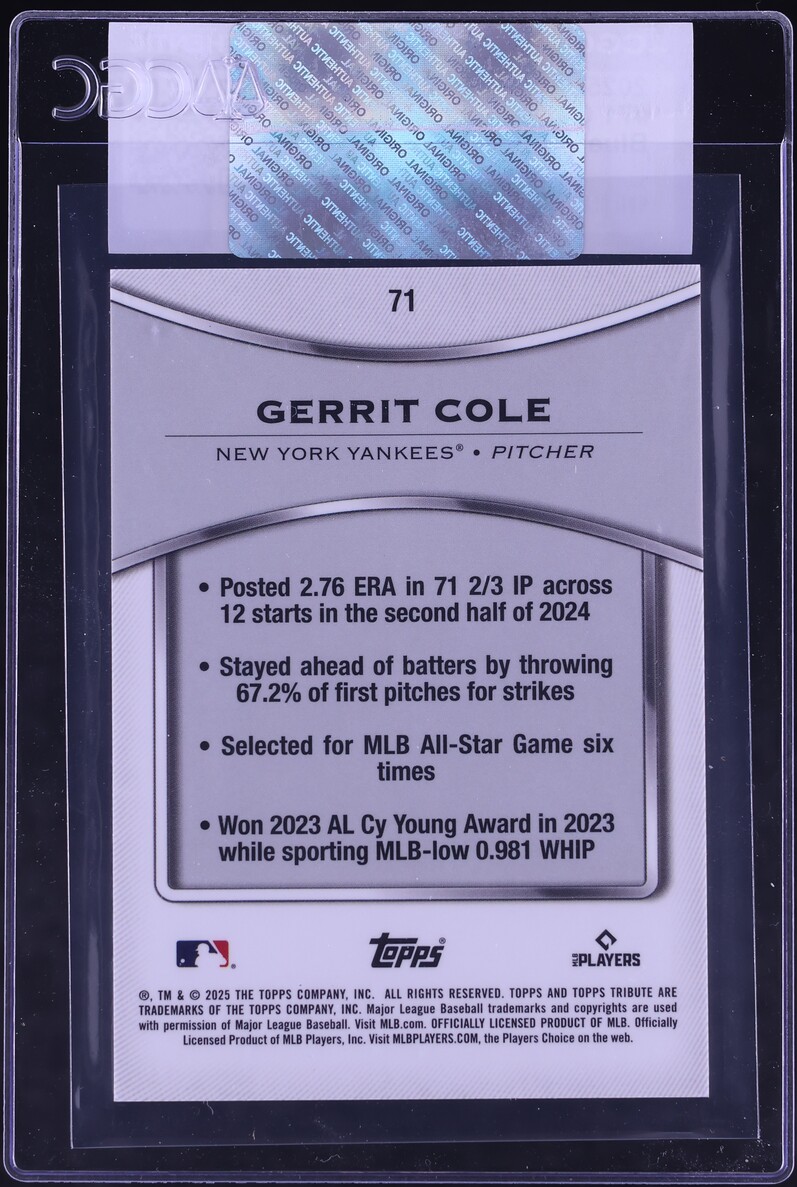2025 Topps Tribute Blue Gerrit Cole /150 #71 CGC AUTH