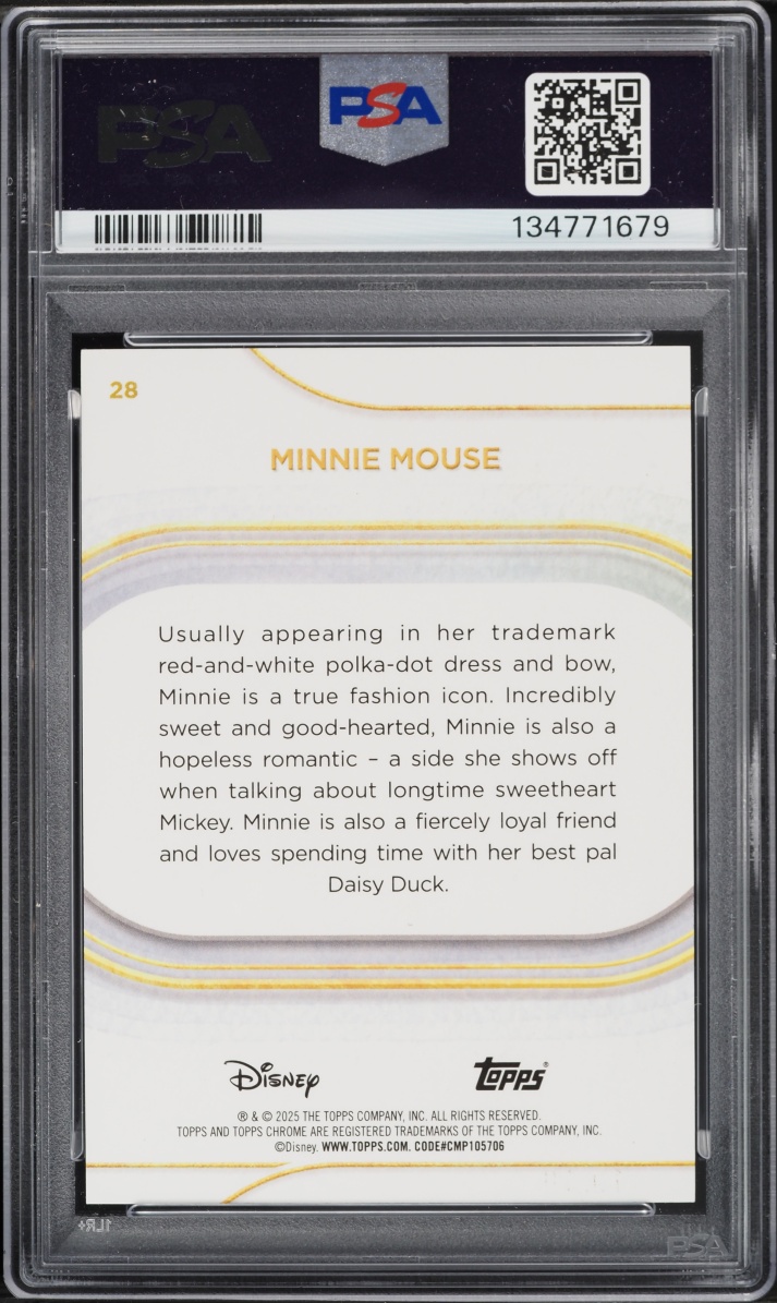2025 Topps Chrome Disney Black Mini Diamonds Minnie Mouse /10 #28 PSA 9 MINT - Photo 2