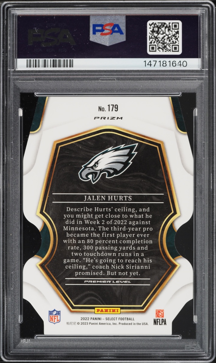 2022 Select Premier Level Zebra Prizm Die-Cut Jalen Hurts #179 PSA 10 GEM MINT - Photo 2