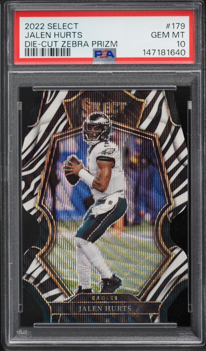 2022 Select Premier Level Zebra Prizm Die-Cut Jalen Hurts #179 PSA 10 GEM MINT - Photo 1