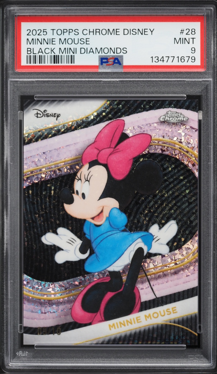 2025 Topps Chrome Disney Black Mini Diamonds Minnie Mouse /10 #28 PSA 9 MINT - Photo 1