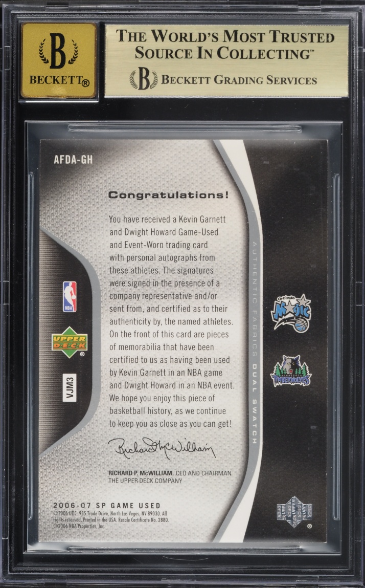 2006 SP Game Used Dual Dwight Howard Kevin Garnett PATCH AUTO /50 #AFDA-GH BGS 9.5 GEM MINT - Photo 2