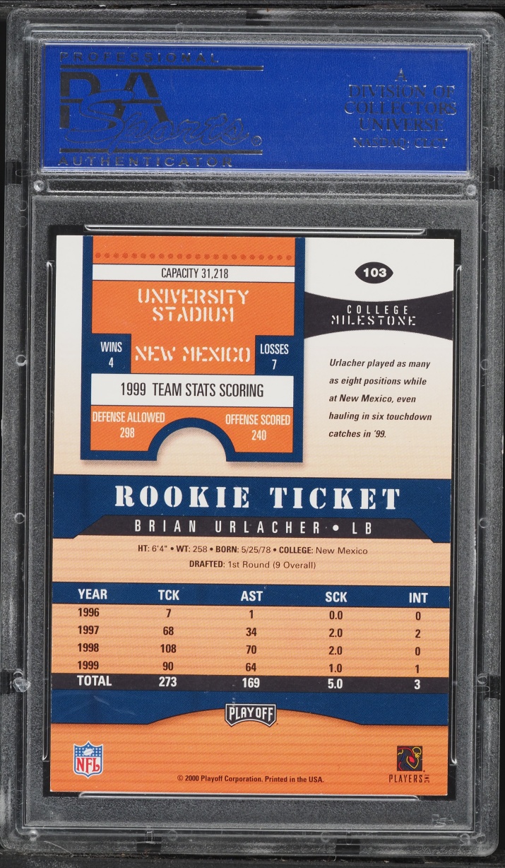 2000 Playoff Contenders Brian Urlacher ROOKIE AUTO #103 PSA 8 NM-MT