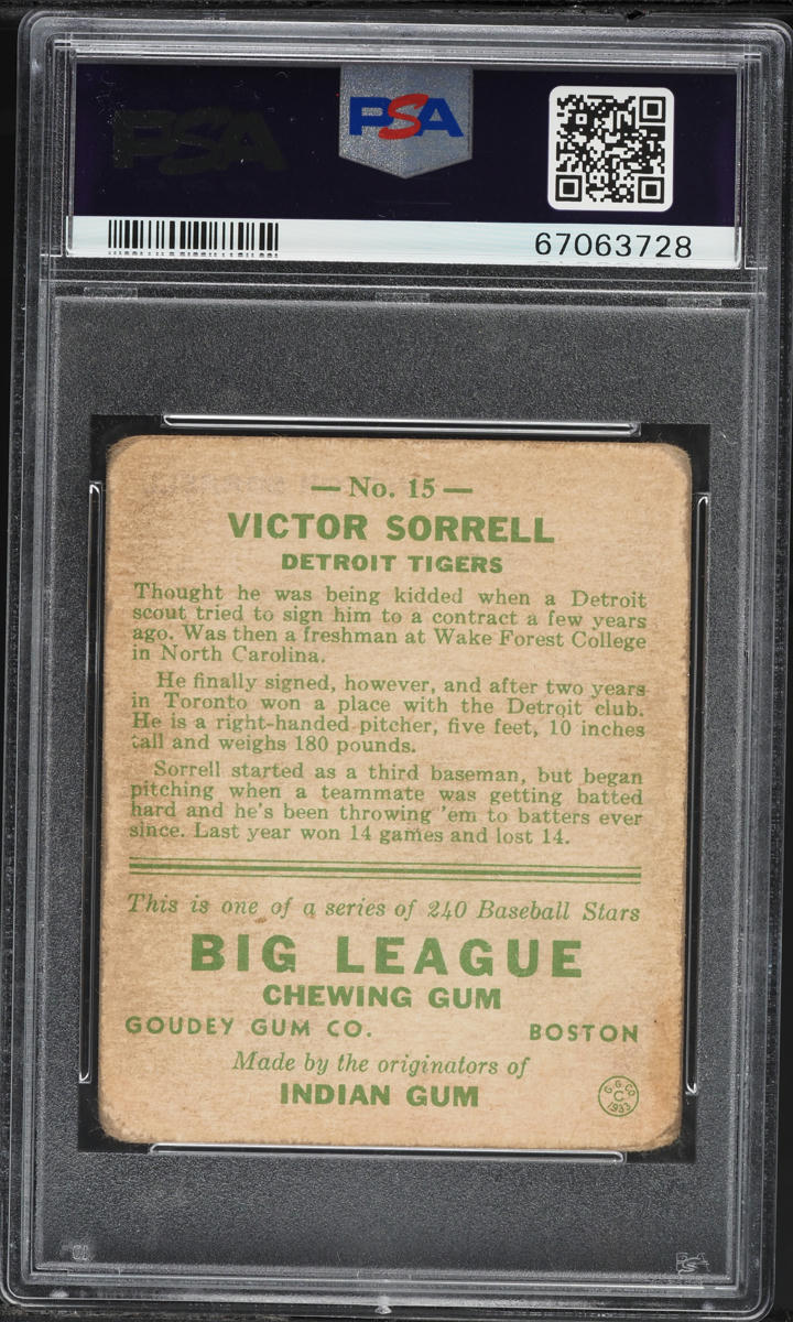 1933 Goudey Victor Sorrell #15 PSA 2 GD