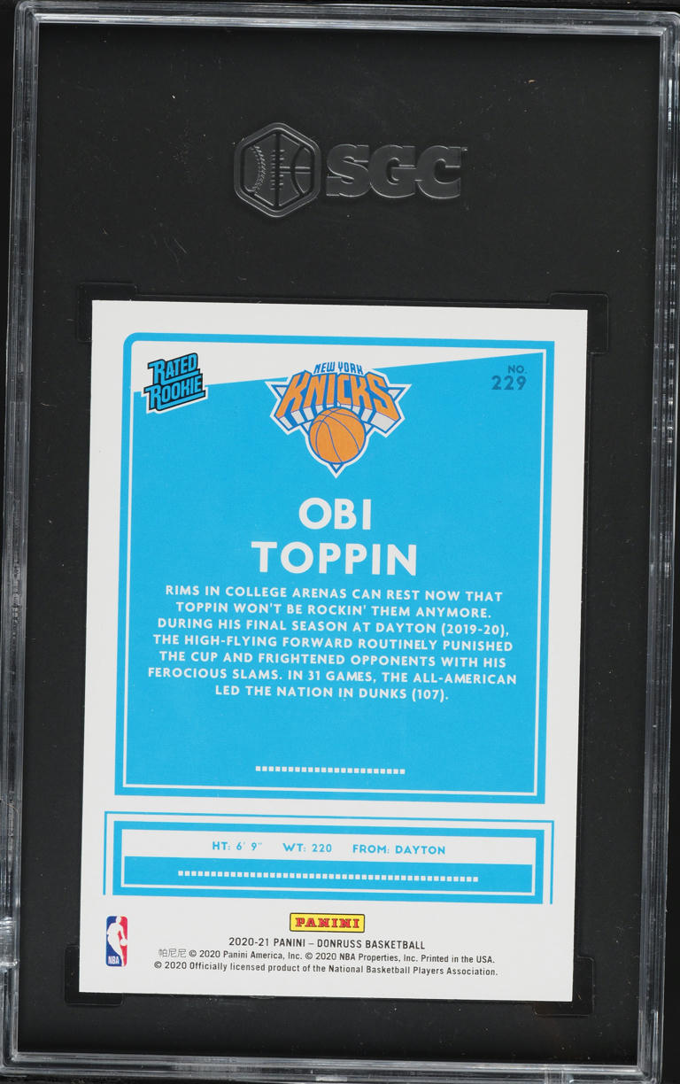 2020 Donruss Basketball Obi Toppin ROOKIE #229 SGC 10 GEM MINT