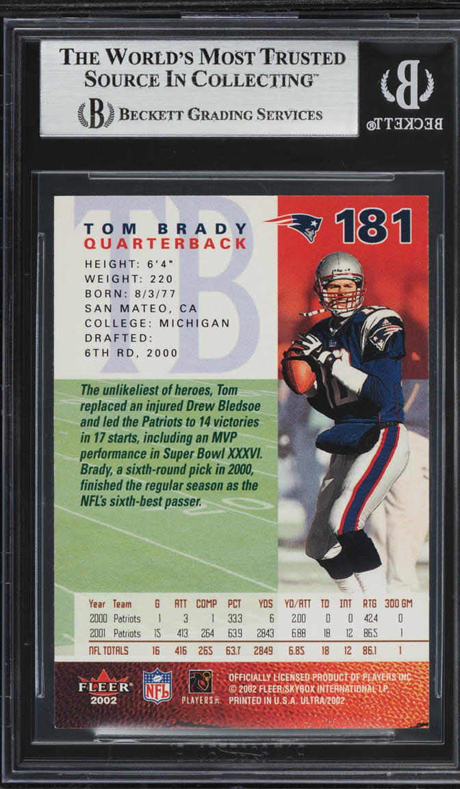 2002 Ultra Football Tom Brady #181 BGS 8.5 NM-MT+
